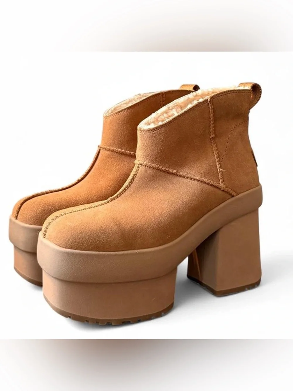 UGG Chestnut Platform Ankle Boots with Shearling Trim